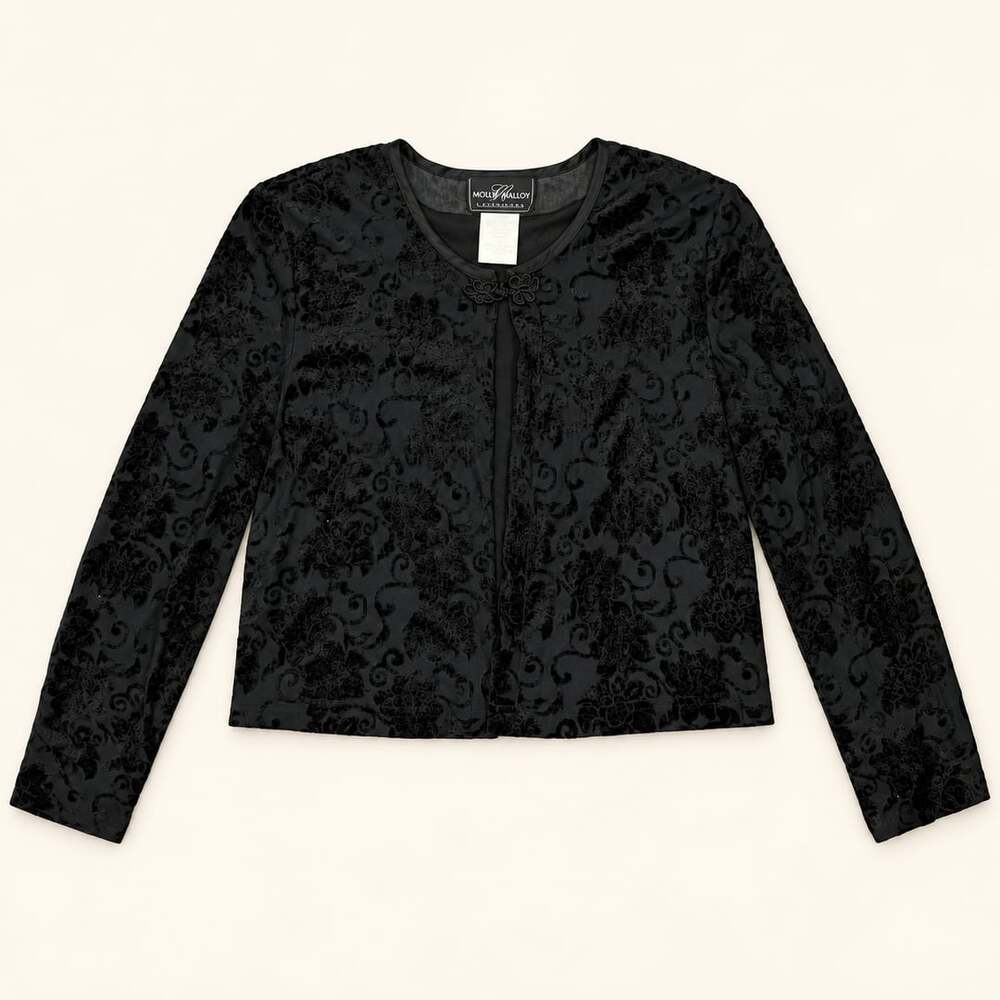 Molly Malloy Vintage Burnout Velvet Jacket Black Gothic Evening Size 14